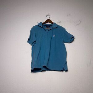 Mark Ecko Cut & Sew Polo Shirt Short Sleeve Men Blue M Skull Goth Logo Prep